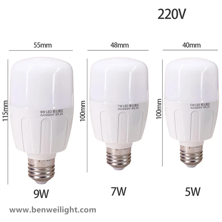 Radar Sensor LED Bulb, 5W/7W/9W Optional, E27 Screw Socket, 6000K Cool White Light factory